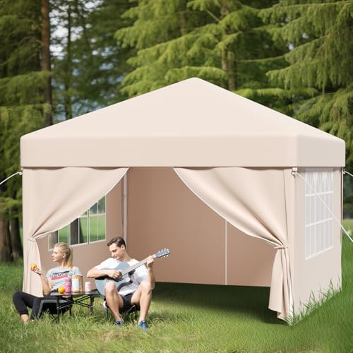TRIUMPHKEY Pavillon 3x3 Wasserdicht Stabil Winterfest | Pop-Up Pavillon Höhenverstellbar | Partyzelt UV Schutz 50+ | Faltpavillon 3x3 mit Tragetasche | Gartenpavillon Faltbar für Outdoor Camping,Beige