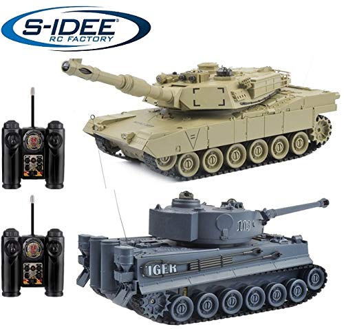 s-idee® 22001 2 x Battle Panzer 99822 1:28 mit integriertem Infrarot Kampfsystem 2.4 Ghz RC RC Ferngesteuerter Panzer Tank Kettenfahrzeug IR Schussfunktion Licht Neu 1:24 Schuss Sound Beleuchtung