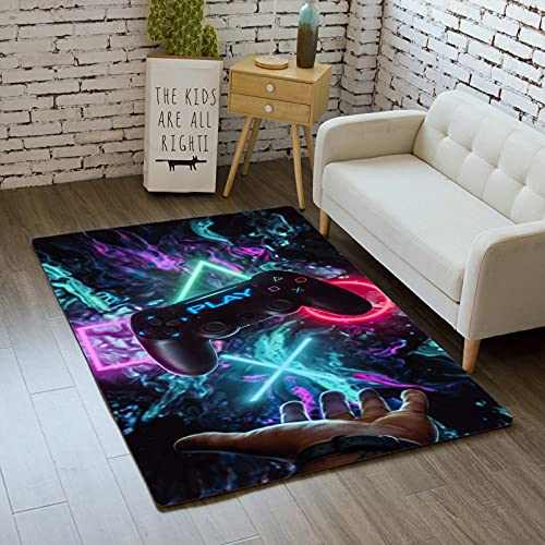 Teppich Schlafzimmer Modern Gamer 3D Controller Teenager Kind Junge Wohnzimmer Teppich rutschfeste Graffiti Spielkonsole Dekoration Carpets Schwarz Lila Flanell Teppichev
