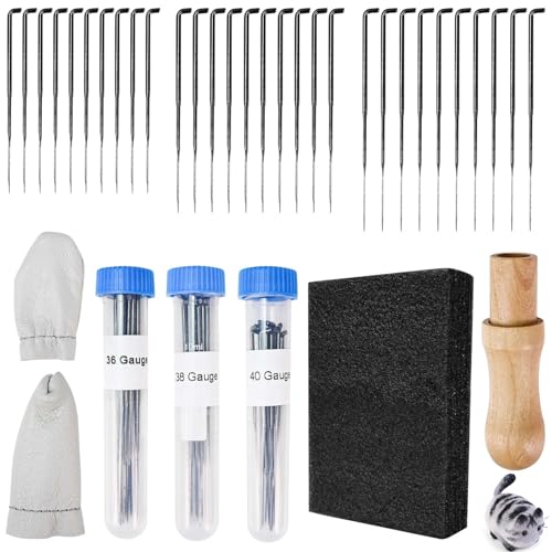 CONJURAIDE 37 Stück Filznadeln, 3 Größen Filznadeln Zum Trockenfilzen Set Filznadel Prickelset Filz Nadel Filznadelhalter Nadelfilzen Filzen Starterset Punch Needle Filzen Zubehör für Anfänger