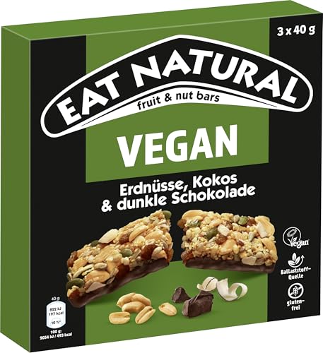 Eat Natural Frucht-und Nussriegel - Vegan Erdnüsse, Kokos und dunkle Schokolade - Veganer, glutenfreier Snack - optimal für unterwegs - 3x40 g