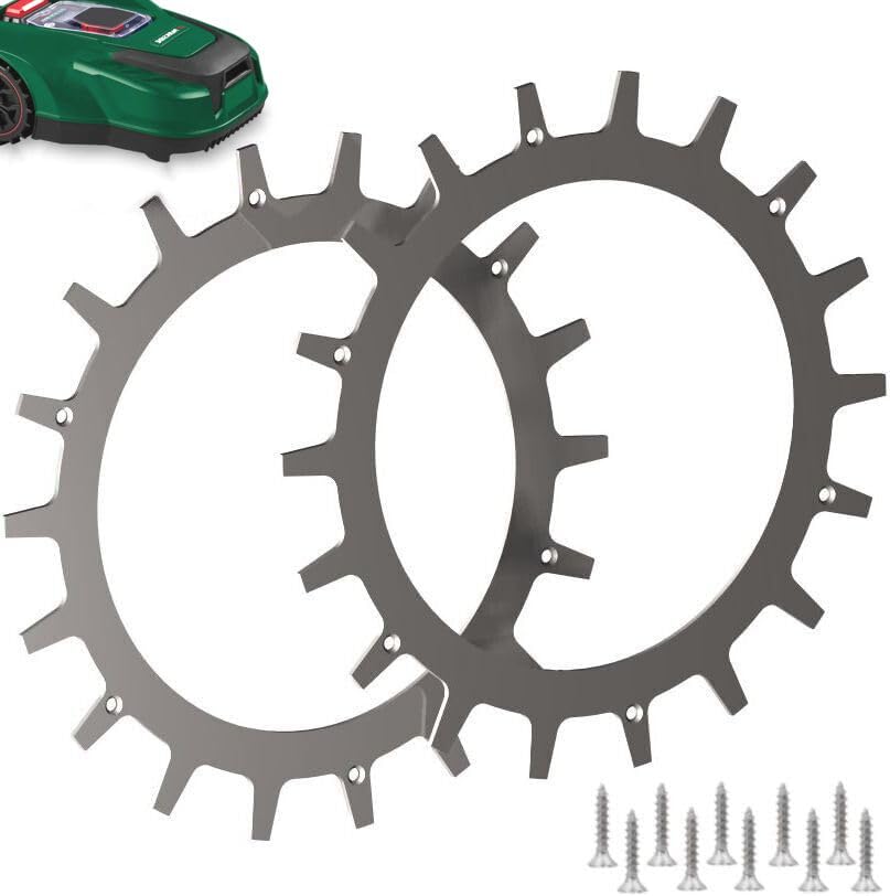 Spikes für Parkside Mähroboter PMRA/PMRDA 20-Li – Edelstahl -Gesenkte Schraubenlöcher-Entgratet- 12x Edelstahl Schrauben- Traktionsverbesserung für Mähroboter – Rasenmäher Roboter Radgröße 200 mm