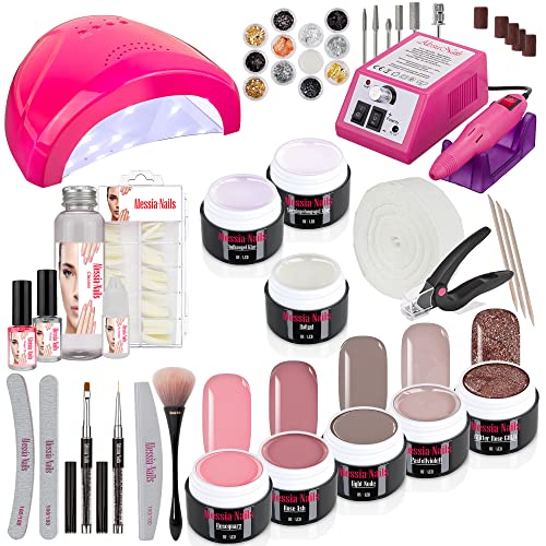 UV-Gel Set - Nagelstudioset - Farb Gel Set mit Pink UV-Gerät + Nagelfräser - Haftgel - Aufbaugel - Gelnägel Set - Manikür Set - Alessia (Set 5 mit Pink UV-Gerät + Pink Fräser)