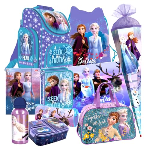 Frozen Eiskönigin ELSA 10 Teile Schulranzen Tornister Ranzen Schulrucksack Tasche Set Schultüte 85 cm Sporttasche mit Sticker-von-Kids4shop