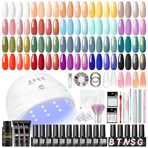 COSCELIA Nagellack-Set, semi-permanent, 20 Farben, Gelnagellampe, 3 Farben, Poly-Nagelverlängerung, Basislack matt, mit 2 Glitzer-Coat, Maniküre-Set, semi-permanent