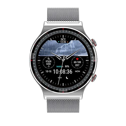 Knauermann Pro 2 (2023) Silber - Gesundheitsuhr Smartwatch - OSRAM Sensoren - EKG + HRV Funktion - BT Bluetooth - Schlafapnoe - Blutdruck - Metallarmband Silber, 14-24
