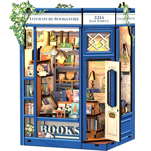 CUTEBEE DIY Book Nook - DIY Puppenhaus Häuser, Miniatur Haus Selber Bauen mit LED-Beleuchtung | Kreatives Set für Bücherregal Dekoration | Bausatz für Erwachsene Geschenk (Literature Bookstore)