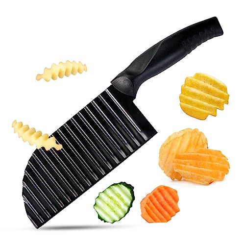 Quelcc Wellenschneider, Kartoffelschneider, Mehrzweck Gemüseschneider,Pommesschneider, Edelstahl Crinkle Chip Cutter, Riffelmesser Crinkle, für Gemüse Obst Frucht Kartoffel
