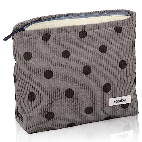 TIESOME Kosmetiktaschen für Frauen, Gesicht Kosmetiktasche Cord Kosmetiktasche für Geldbeutel Lagerung Makeup Tasche Reise Toilettenartikel Tasche Zubehör Veranstalter für Frauen Mädchen (Grau)