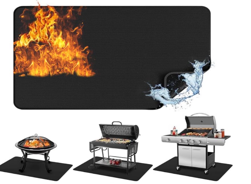 Grillmatte Bodenschutz,152x 101 cm 3 Schicht Feuerschutzmatte Hitzebeständig bis 1800°F Hitzeschutzmatte - Grillteppich Outdoor Grillmatte für Gasgrill Holzkohlegrill Kamine