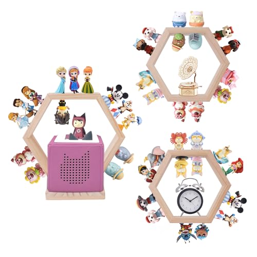 Givilio Hexagon Tonie Shelf für Toniebox - 3er Set Magnetische Holz Schweberegale - Wandmontage Regal Kompatibel mit Tonie Box Player und Figuren Aufbewahrung