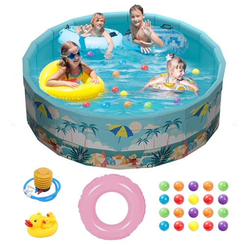 Planschbecken Groß, Ø160 x 45 cm Faltbarer Schwimmbecken Rund Swimmingpool, Nicht Aufblasbarer Outdoor Kinderpool, Gartenschwimmbad, Hundepool, Ballgruben für Kinder