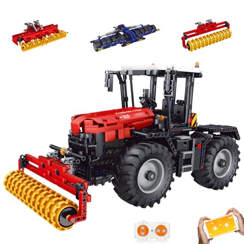 Mould King 17020 Technik 4 in 1 Klemmbausteine Fernbedienung Traktor mit APP Harvester Bauklötze Set Traktor Bausteine Modell Geschenke für Jungen Mädchen 8+ Jahre(1339 Teile)
