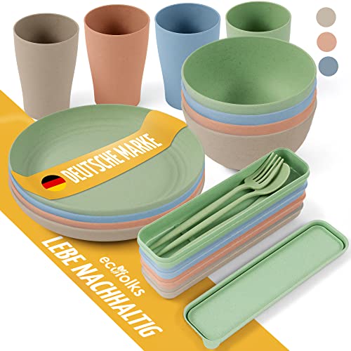 Ecofolks Umweltfreundliches Camping-Geschirrset – 100% Recyceltes Material | Mehrweg, Bunt, Für Wohnmobil, Picknick, Outdoor & Kinder | Farbe Bunt