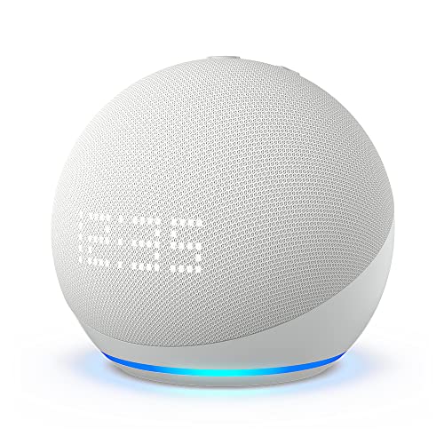 Zertifiziert und generalüberholt Echo Dot (5. Gen, 2022) mit Uhr | Smarter Lautsprecher mit Uhr und Alexa | Weiß