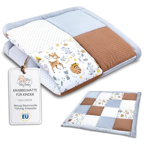 Krabbeldecke Spielmatte Krabbelmatte für Baby Kinder - Babies Patchworkdecke Bodenmatte Spieldecke Play Mat für Kinderzimmer und Laufgitter 120x120 cm