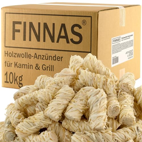 FINNAS 10 kg Holzwolle Premium Anzündwolle Anzünder Kaminanzünder 800 Stück Grillanzünder Öko Ofenanzünder aus Holz und Wachs Feueranzünder Kamin Holzanzünder Ofen Kaminofen Kaminofenanzünder