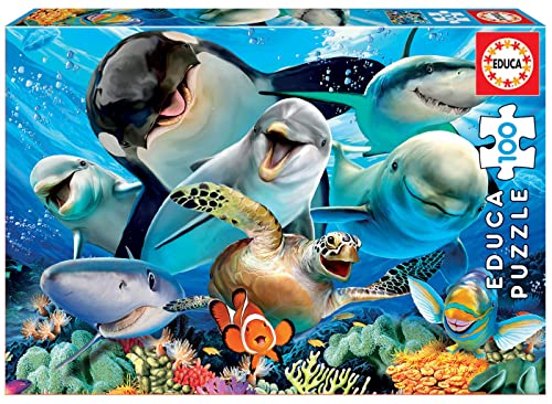 Educa - Puzzle 100 Teile | Meerestiere Selfie, lustiges 100 Teile Puzzle für Kinder ab 6 Jahren, Tierpuzzle (18062)