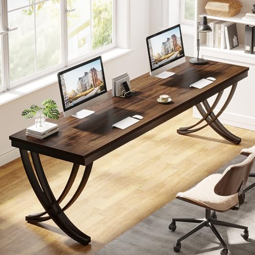 Tribesigns Schreibtisch Computertisch 200 x 70 x 75 cm, Doppelter Langer Schreibtisch, PC Tisch Bürotisch Arbeitstisch Esstisch Büro-Möbel Computertisch für Home Office, Braun