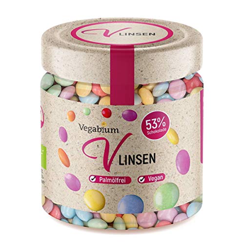 Vegablum Vlinsen - Bio Schokolinsen im Glas, 150g – Süßigkeiten, Schokolade, Snacks, plastikfrei - Bunte Schoko Linsen