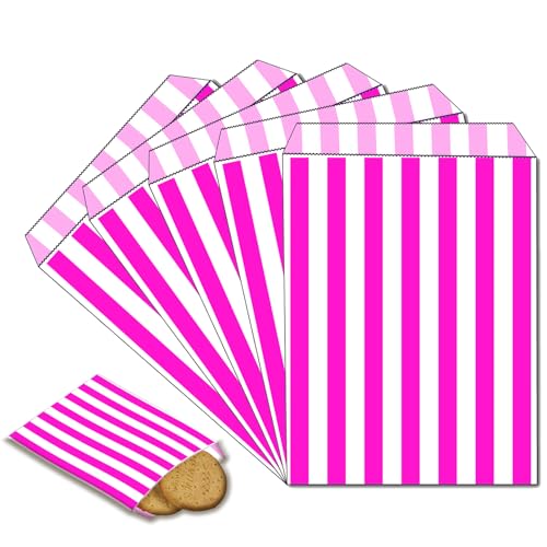 100 Stück Naschitüten Candy Bar Rosa Papiertüten Klein Kraft Butterbrottüten Bunt 13x18cm Mini Geschenktüten Papiertüten Bunte Tüten Candybar brotpapiertüten für Halloween,Weihnachten,Hochzeiten