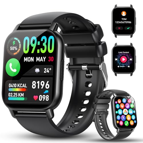Smartwatch Herren Damen, Neue 1.85'' HD Smart Watch mit Telefonfunktion, 112+ Sportmodi Fitness Tracker mit Pulsuhr/Schlafmonitor/Schrittzähler, IP68 Wasserdicht Fitnessuhr für Android iOS, Schwarz