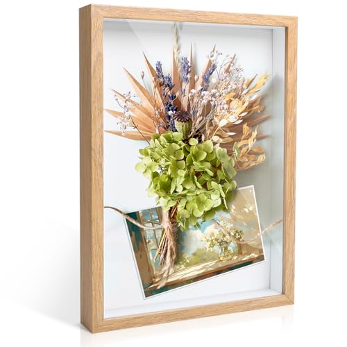 Romon Bilderrahmen zum Befüllen, 31.5x23cm Bilderrahmen Tief 3D Objektrahmen Bilderrahmen zum Befüllen Befüllbar Hölzern bis 3cm, 3D Rahmen für Objekte Blumen Hochzeitsgeschenk oder Erinnerungsstücke