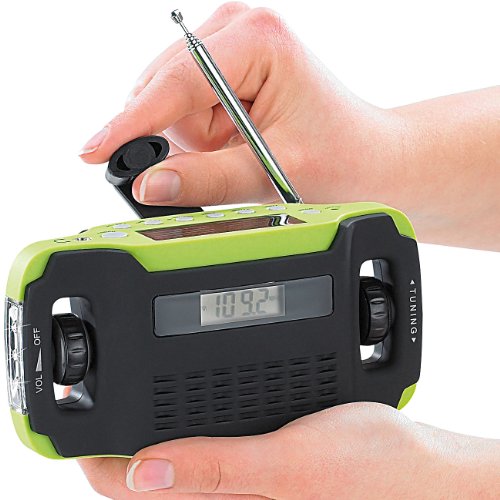 infactory Outdoorradio: Solar- und Dynamo-Kurbel-Radio mit LED-Licht, LCD-Display (Notfallradio mit LED-Lampe, Handkurbel Radio, Ladegerät Batterie)