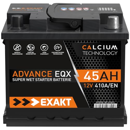EXAKT Autobatterie 12V 45Ah Starterbatterie PKW KFZ Auto Batterie (45Ah)