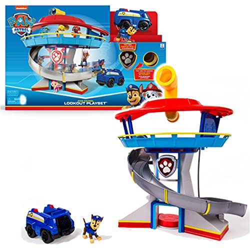 PAW PATROL Lookout Hauptquartier Spielset mit Chase Figur und Basis Fahrzeug, Spielturm, Spielzeug geeignet für Kinder ab 3 Jahren, mit Licht- und Geräuscheffekten