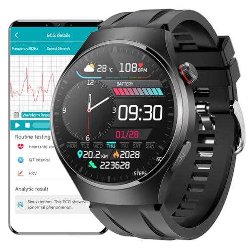 DigiKuber Smartwatch ECG Herren Empfangen/Tätigen von Anrufen, 1,43 Zoll AMOLED wasserdichte Smart Watch Damen mit SpO2 Schrittzähler Pulsuhr Blutdruck Schlafmonitor für Android iOS