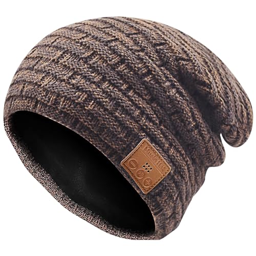 COTOP Mütze Bluetooth Herren, Winter Beanie mit Kopfhörer, Warme Fleece Strickmütze für Ski, Laufen, HD-Musik Hut, Geschenk Männer Damen in Weihnachten (Braun)