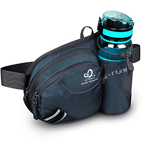 WATERFLY Gürteltasche Bauchtasche mit Flaschenhalter Damen und Herren, Atmungsaktiv Sport Hüfttasche für Laufen Radfahren Camping Klettern Reisen Wandern Joggen Hundetraining