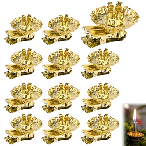 SCHYIDA Baumkerzenhalter Gold, 30 Stück Kerzenhalter Weihnachtsbaum Metall Kerzenhalter Christbaum Kerzenhalter Weihnachtsbaum mit 10-15mm Innendurchmesser Baumkerzen Halterung für Weihnachtsbaum