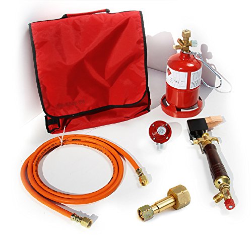 PROFI Dachdecker Lötkolben-Set/Weichlötgarnitur mit Lötkolben, Kleinstflasche, Gasschlauch, Druckminderer, Tasche und Umfüllstutzen (Lötset, Lötbedarf, Kleinstflasche)