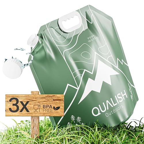 QUALISH® Wasserkanister Faltbar - BPA frei & Lebensmittelecht - Praktisches 3er Set - 10L - Mit integrierter Aluminiumschicht - Faltbarer Wasserkanister Camping Trinkwasserkanister Wasserbehälter