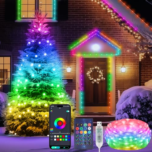 Lichterkette Farbwechsel, Diealles Shine 10M 100LED RGB Lichterkette mit Sync Musik, Fernbedienung & App Steuerung, Wasserdicht Lichtschlauch USB für Innen Weihnachten Halloween Fotos Party Dekoration