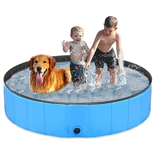 Taeku Hundepool für Große Kleine Hunde, Faltbare Haustier Planschbecken PVC rutschfest Pools Verschleißfest Schwimmbecken Hundebadewanne (Bleu 120 * 30cm)