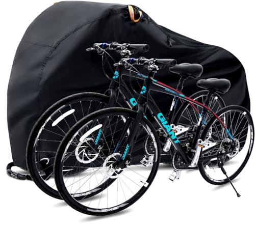 Ohuhu Fahrradgarage für 2 Fahrräder – 210T Fahrradabdeckung Wasserdichte für den Außenbereich, Anti-Staub, Regen, UV-Schutz, 200 x 110 x 90 CM Fahrradplane mit Schlosslöchern und Beutel