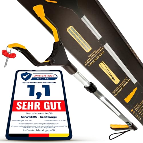 NEWKERS® [75-111cm] Greifzange für Senioren, Greifer mit Aluminium Teleskop Stange für individuelle Einstellung und starkem Griff mit 360° Drehkopf, Ergonomischer Reacher für Senioren mit Magnet-Greif