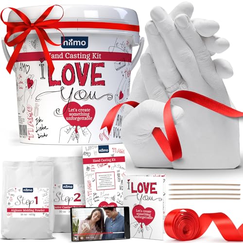 Niimo® 'I love you' 3D Handabdruck Set für Paare - Personalisierte Geschenke für Frauen & Männer, Gipsabdruck Hände Paar, Detailgetreu & Hautfreundlich mit Video-Tutorial