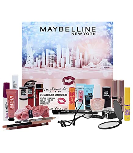Maybelline New York Adventskalender 2021 mit Kosmetik hinter 24 Türchen, Beauty Weihnachtskalender mit Schminke und Make Up, 1 Stück