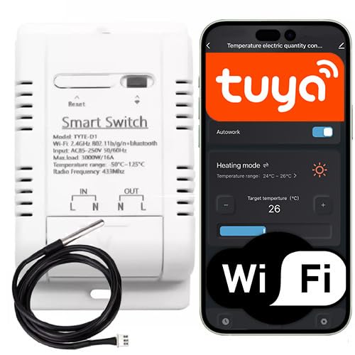 Sone Smart One WLAN Temperaturfühler mit externem Sensor – Temperaturregler 16A 3600W – Tuya Thermostat – WiFi Temperatursensor für Smart Home, Alexa kompatibel, SmartLife App