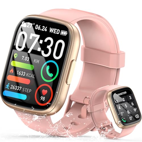 Smartwatch Herren Damen mit Bluetooth Anrufe, 1.95' HD Fitnessuhr mit Pulsuhr/Schlafmonitor, Smart Watch 112+ Sportmodi, Fitness Tracker mit Schrittzähler, Wasserdicht Sportuhr für Android iOS Rosa