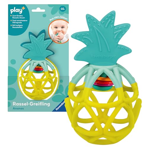 Ravensburger 4869 Play+ Rassel-Greifling: Ananas, Zahnungshilfe, Silikon Baby-Spielzeug ab 0 Monate