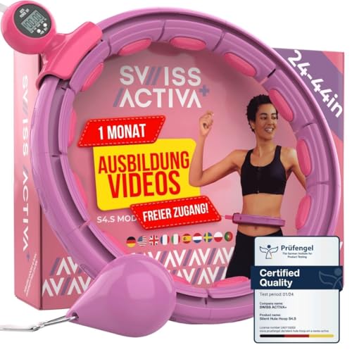 Swiss Activa+ S4.S Silent Hula Hoop Reifen Erwachsene mit Zähler 60-112cm - Extra leiser - Fällt Nicht runter für Frauen zum abnehmen - Smarter Fitness mit Gewicht