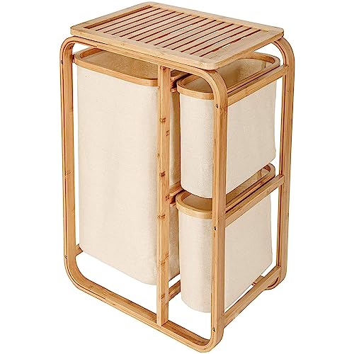 AD.CON Bambus-Wäschekorb XL, Badezimmer Regal, Bambus Wäscheregal, Wäschesack, Badregal, Wäschesortierer Beige