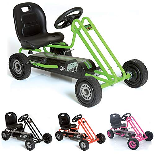 Hauck T90105 Lightning Go-Kart - Kinderfahrzeug, Reifen mit Gummiprofil, Handbremse für beide Hinterräder, 3-fach verstellbarer Schalensitz,grün