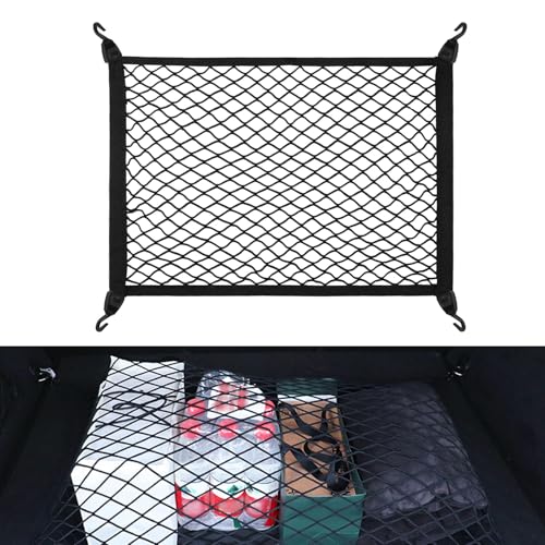 APKOL Elastischer Gepäcknetz Auto, Kofferraum Netz 60 x 40 cm, Kofferraumnetzmit 4 Großen Haken Erstreckt Sich auf 120 x 80 cm, Gepäcknetz Wohnmobil, Elastisches Netz für die Meisten Autos