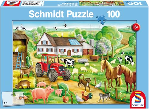 Schmidt Spiele 56003 Fröhlicher Bauernhof, 100 Teile Kinderpuzzle